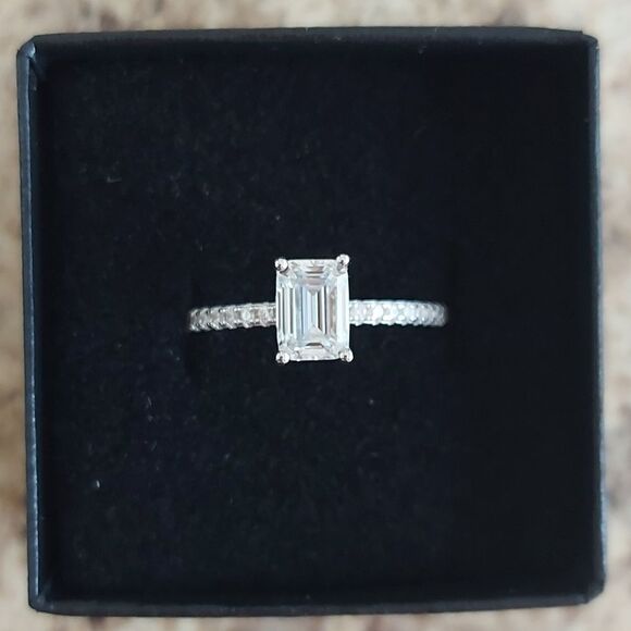 moissanite Jewelry - 1 Carat Emerald Cut Rectangular Moissanite 925 Silver Engagement Wedding…